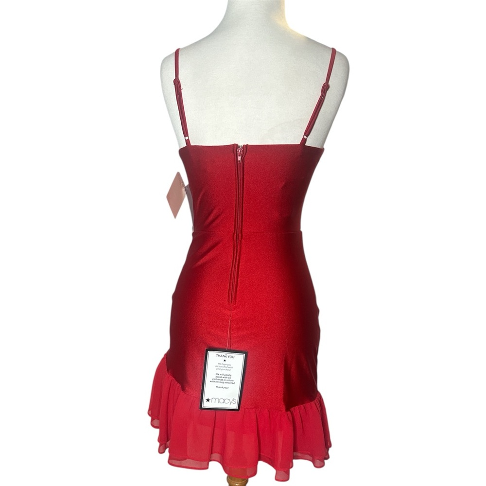 Small Red Ruffle Bodycon Homecoming Cocktail Mini Dress - Picture 5 of 8